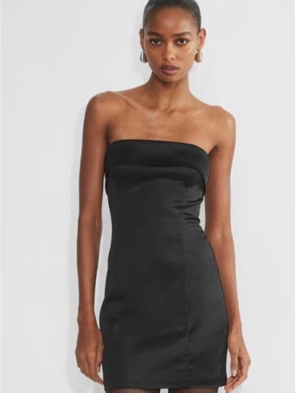 Aritzia Strapless Black Satin Mini Dress